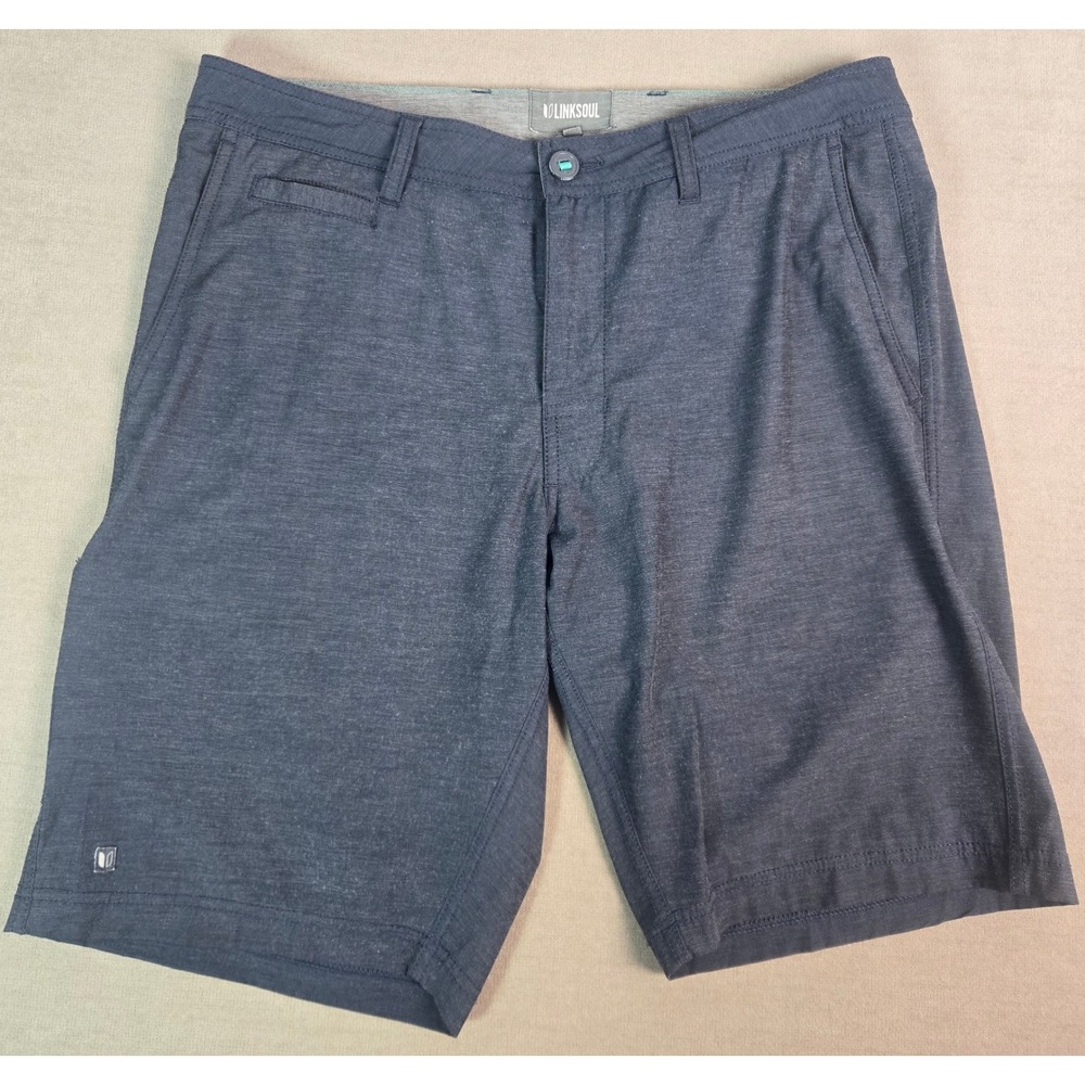 Linksoul Mens Boardwalker‎ Golf Shorts Navy Blue Heather Stretch Performance 34
